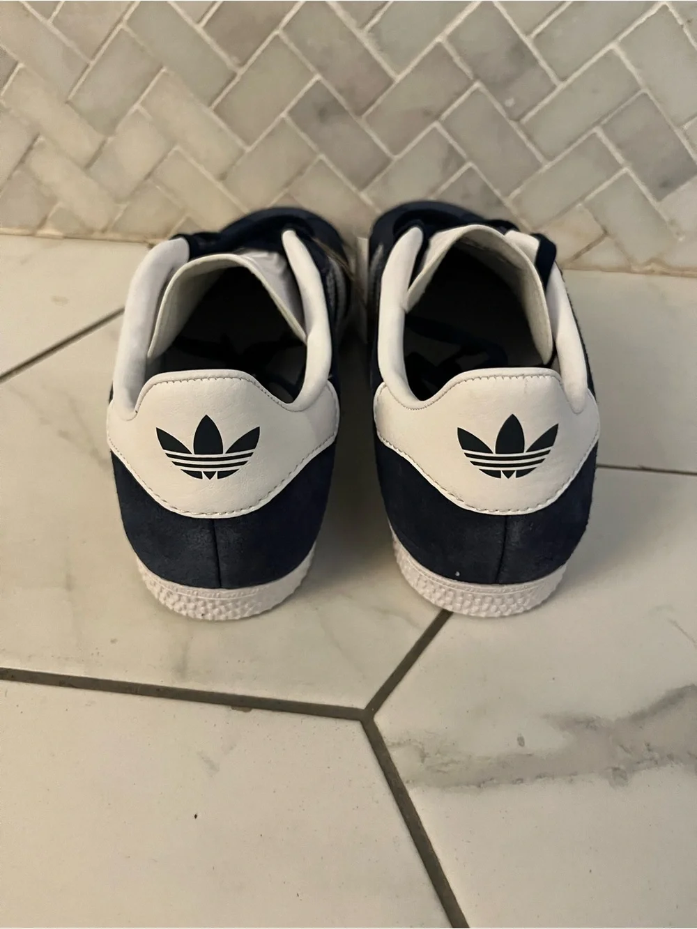 adidas kids Navy and White Suede Sneakers